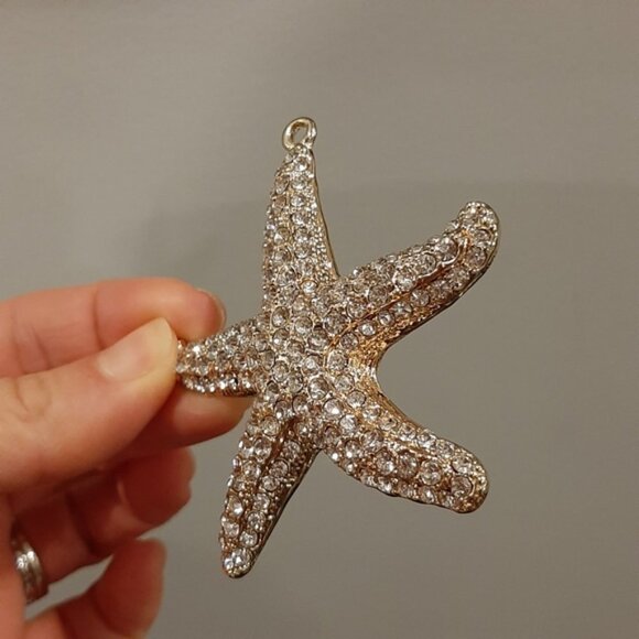 SET Of 2 Necklace Pendants Gold Dipped Genuine Abalone Shell Rhinestone Starfish - Picture 3 of 13